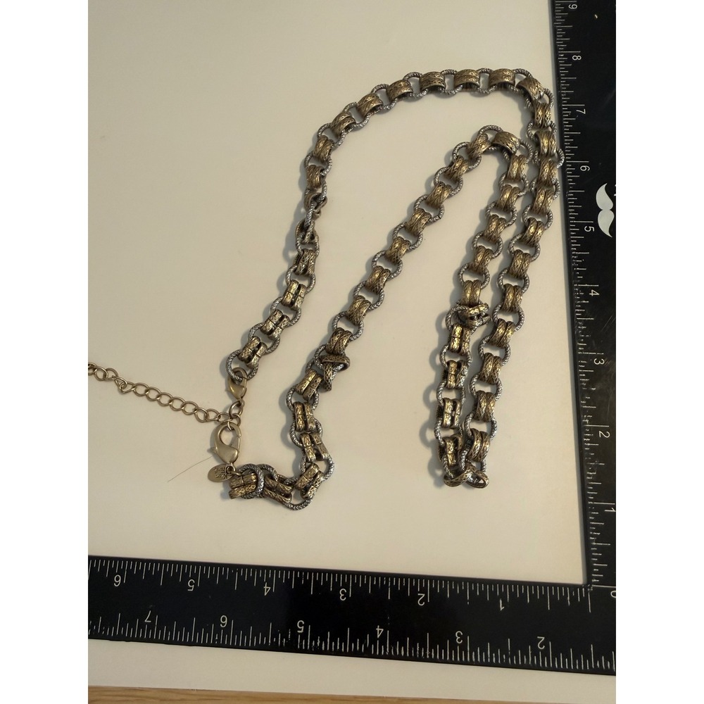 Kiam Family Mixed Metal Chunky Chain Necklace Two Tone Gold Silver Statement 19"
